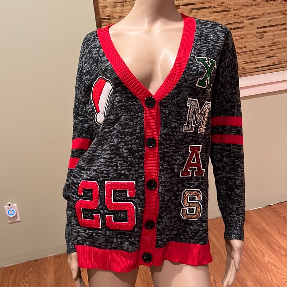 Hooked Up Collegiate Style Christmas Cardigan With Sequins Size XS